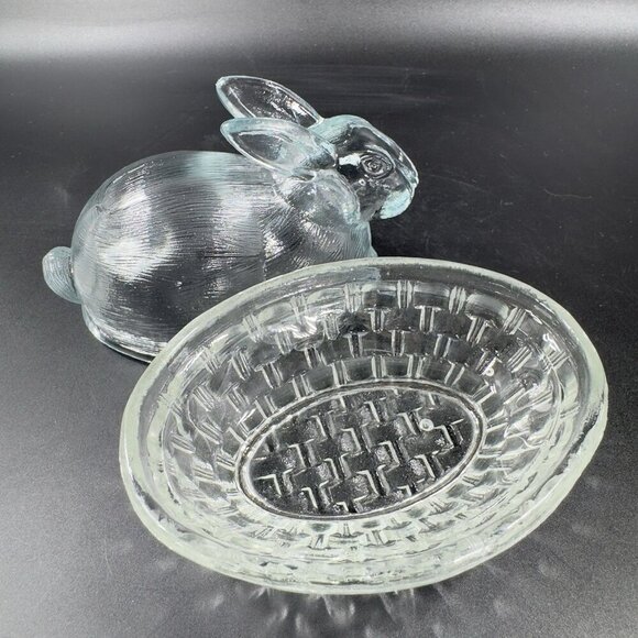 Clear Glass Bunny On A Nest Covered Dish Container Jar Box Storage Glass Box - Picture 13 of 13